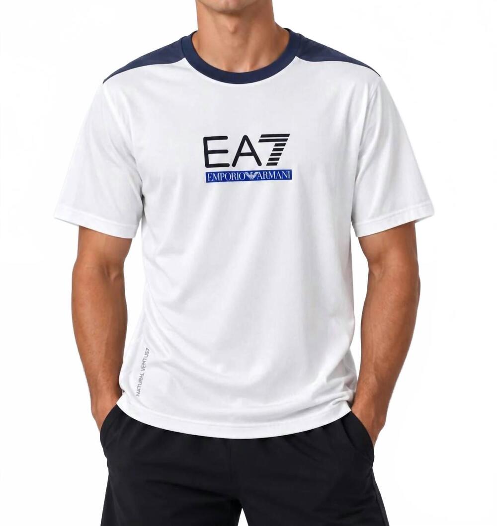 NEW EMPORIO ARMANI ea7 logo t-shirt in white / blue